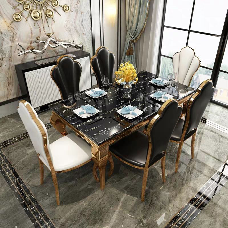 Marble Dining Table Luxury Style 4 Legs Metallic Base Rectangle Table for Home Clearhalo ' dining_table' 'Dining Tables & Seating' 'Dining Tables' 'furn' 'furn_dining_table' 'Furniture' 'furniture_dining_table' 'Kitchen & Dining Furniture' 'kitchen&dining_furn' 'kitchen' 'kitchen_dining_table' 4086723