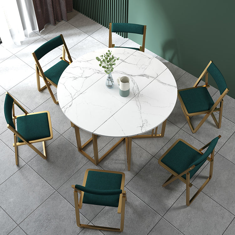 Foldable Artificial Wooden Top Dining Table Extendable Round Table with Trestle Base Clearhalo ' dining_table' 'Dining Tables & Seating' 'Dining Tables' 'furn' 'furn_dining_table' 'Furniture' 'furniture_dining_table' 'Kitchen & Dining Furniture' 'kitchen&dining_furn' 'kitchen' 'kitchen_dining_table' 4086743