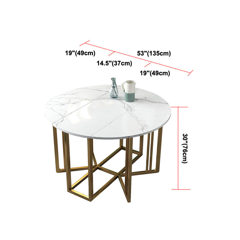 Foldable Artificial Wooden Top Dining Table Extendable Round Table with Trestle Base Clearhalo ' dining_table' 'Dining Tables & Seating' 'Dining Tables' 'furn' 'furn_dining_table' 'Furniture' 'furniture_dining_table' 'Kitchen & Dining Furniture' 'kitchen&dining_furn' 'kitchen' 'kitchen_dining_table' 4086751