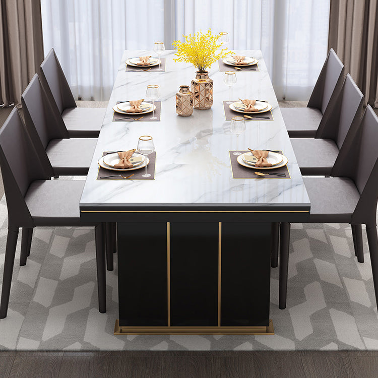 Traditional Luxury Dining Table White Rectangle Sintered Stone Table with Metal Base Clearhalo ' dining_table' 'Dining Tables & Seating' 'Dining Tables' 'furn' 'furn_dining_table' 'Furniture' 'furniture_dining_table' 'Kitchen & Dining Furniture' 'kitchen&dining_furn' 'kitchen' 'kitchen_dining_table' 4086763