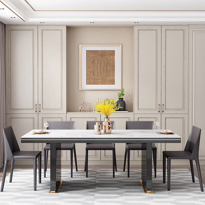 Traditional Luxury Dining Table White Rectangle Sintered Stone Table with Metal Base Clearhalo ' dining_table' 'Dining Tables & Seating' 'Dining Tables' 'furn' 'furn_dining_table' 'Furniture' 'furniture_dining_table' 'Kitchen & Dining Furniture' 'kitchen&dining_furn' 'kitchen' 'kitchen_dining_table' 4086774