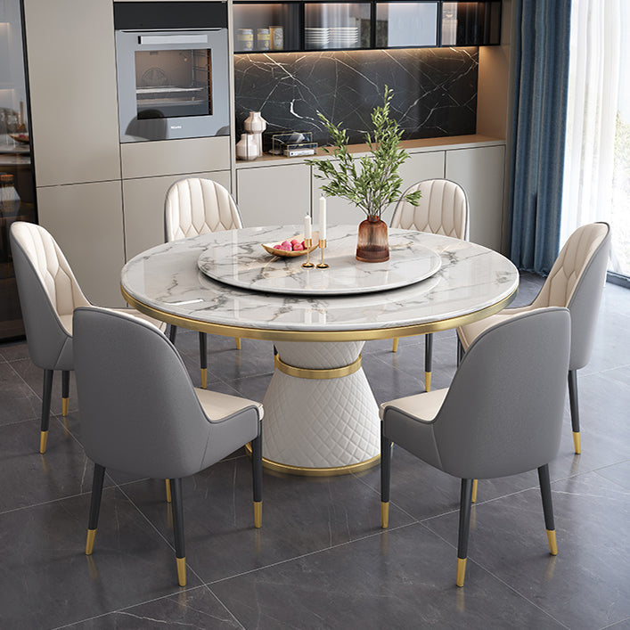 Marble Dining Table Luxury Style Single Pedestal Base Round Scratch Resistant Table for Home White Without Chairs Clearhalo ' dining_table' 'Dining Tables & Seating' 'Dining Tables' 'furn' 'furn_dining_table' 'Furniture' 'furniture_dining_table' 'Kitchen & Dining Furniture' 'kitchen&dining_furn' 'kitchen' 'kitchen_dining_table' 4086789