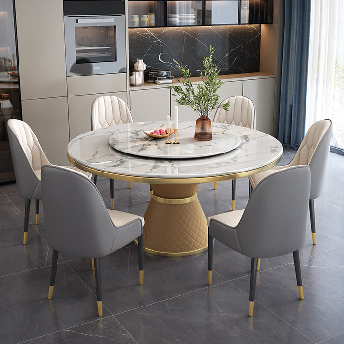 Marble Dining Table Luxury Style Single Pedestal Base Round Scratch Resistant Table for Home Orange Without Chairs Clearhalo ' dining_table' 'Dining Tables & Seating' 'Dining Tables' 'furn' 'furn_dining_table' 'Furniture' 'furniture_dining_table' 'Kitchen & Dining Furniture' 'kitchen&dining_furn' 'kitchen' 'kitchen_dining_table' 4086791