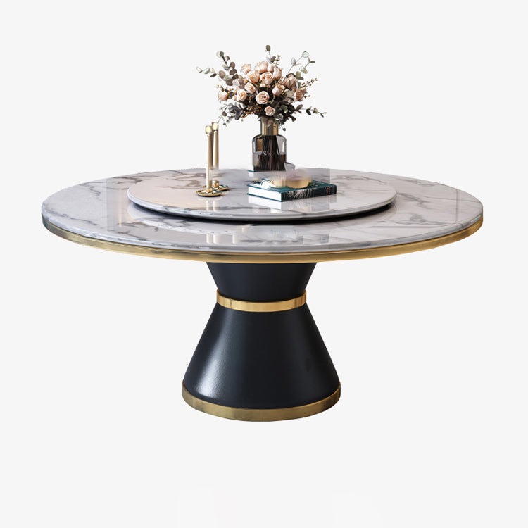Marble Dining Table Luxury Style Single Pedestal Base Round Scratch Resistant Table for Home Black Without Chairs Clearhalo ' dining_table' 'Dining Tables & Seating' 'Dining Tables' 'furn' 'furn_dining_table' 'Furniture' 'furniture_dining_table' 'Kitchen & Dining Furniture' 'kitchen&dining_furn' 'kitchen' 'kitchen_dining_table' 4086792