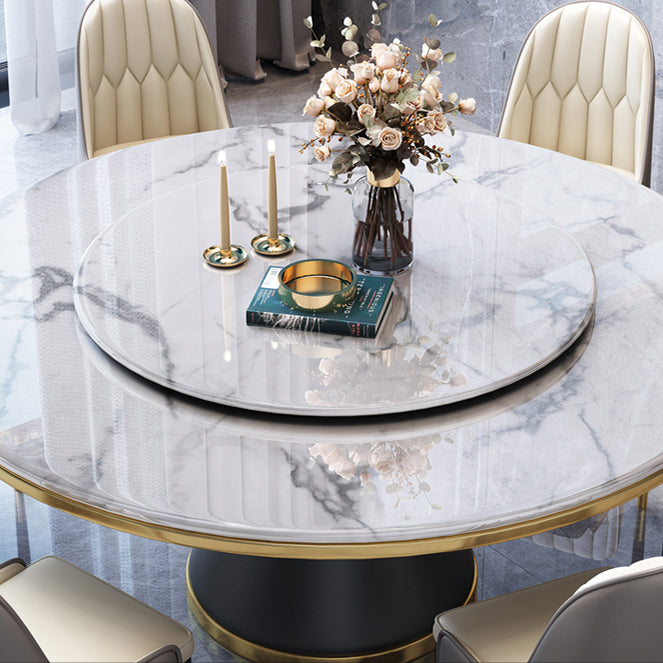 Marble Dining Table Luxury Style Single Pedestal Base Round Scratch Resistant Table for Home Clearhalo ' dining_table' 'Dining Tables & Seating' 'Dining Tables' 'furn' 'furn_dining_table' 'Furniture' 'furniture_dining_table' 'Kitchen & Dining Furniture' 'kitchen&dining_furn' 'kitchen' 'kitchen_dining_table' 4086793