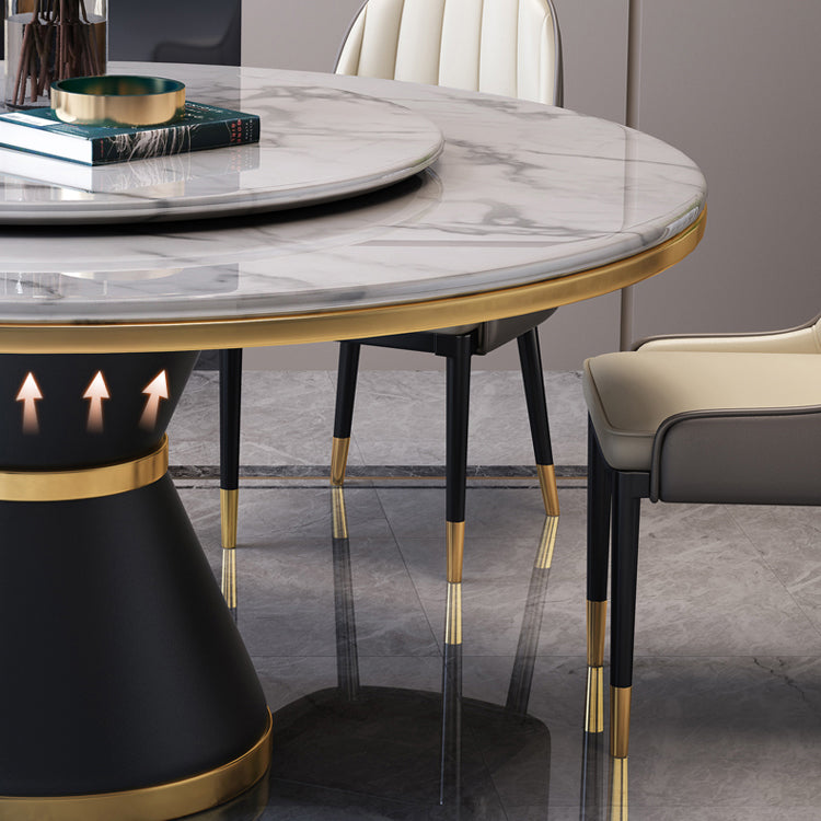 Marble Dining Table Luxury Style Single Pedestal Base Round Scratch Resistant Table for Home Clearhalo ' dining_table' 'Dining Tables & Seating' 'Dining Tables' 'furn' 'furn_dining_table' 'Furniture' 'furniture_dining_table' 'Kitchen & Dining Furniture' 'kitchen&dining_furn' 'kitchen' 'kitchen_dining_table' 4086794