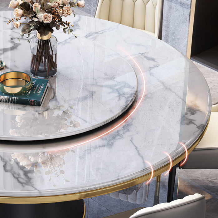 Marble Dining Table Luxury Style Single Pedestal Base Round Scratch Resistant Table for Home Clearhalo ' dining_table' 'Dining Tables & Seating' 'Dining Tables' 'furn' 'furn_dining_table' 'Furniture' 'furniture_dining_table' 'Kitchen & Dining Furniture' 'kitchen&dining_furn' 'kitchen' 'kitchen_dining_table' 4086795