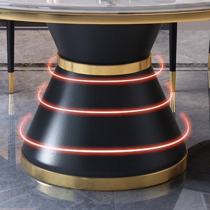 Marble Dining Table Luxury Style Single Pedestal Base Round Scratch Resistant Table for Home Clearhalo ' dining_table' 'Dining Tables & Seating' 'Dining Tables' 'furn' 'furn_dining_table' 'Furniture' 'furniture_dining_table' 'Kitchen & Dining Furniture' 'kitchen&dining_furn' 'kitchen' 'kitchen_dining_table' 4086796