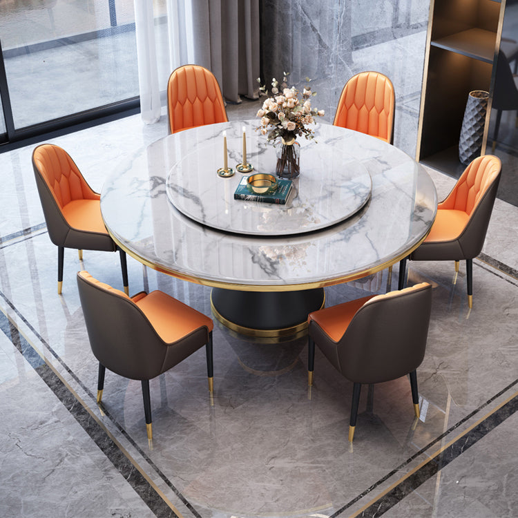 Marble Dining Table Luxury Style Single Pedestal Base Round Scratch Resistant Table for Home Clearhalo ' dining_table' 'Dining Tables & Seating' 'Dining Tables' 'furn' 'furn_dining_table' 'Furniture' 'furniture_dining_table' 'Kitchen & Dining Furniture' 'kitchen&dining_furn' 'kitchen' 'kitchen_dining_table' 4086798