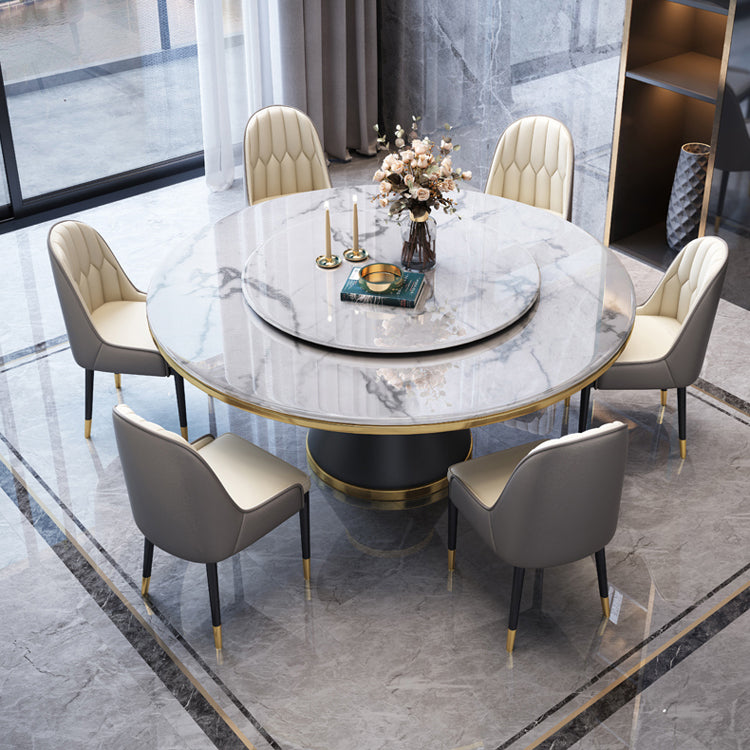 Marble Dining Table Luxury Style Single Pedestal Base Round Scratch Resistant Table for Home Clearhalo ' dining_table' 'Dining Tables & Seating' 'Dining Tables' 'furn' 'furn_dining_table' 'Furniture' 'furniture_dining_table' 'Kitchen & Dining Furniture' 'kitchen&dining_furn' 'kitchen' 'kitchen_dining_table' 4086799