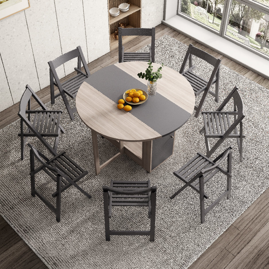 Round Mid-Century Modern Dining Table Drop-Leaf Table,47.2"L x 47.2"L x 29.1"H Gray Without Chairs Clearhalo ' dining_table' 'Dining Tables & Seating' 'Dining Tables' 'furn' 'furn_dining_table' 'Furniture' 'furniture_dining_table' 'Kitchen & Dining Furniture' 'kitchen&dining_furn' 'kitchen' 'kitchen_dining_table' 4086818