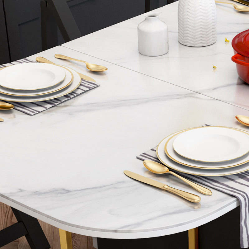 Rectangle Mid-Century Modern Dining Table Metal Base Table for Dining Room,59"L x 31.5"L x 29.3"H Clearhalo ' dining_table' 'Dining Tables & Seating' 'Dining Tables' 'furn' 'furn_dining_table' 'Furniture' 'furniture_dining_table' 'Kitchen & Dining Furniture' 'kitchen&dining_furn' 'kitchen' 'kitchen_dining_table' 4086849