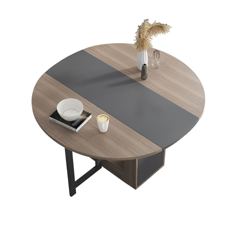 Round Mid-Century Modern Dining Table Pedestal Base Table for Dining Room(only table) Brown Without Chairs Clearhalo ' dining_table' 'Dining Tables & Seating' 'Dining Tables' 'furn' 'furn_dining_table' 'Furniture' 'furniture_dining_table' 'Kitchen & Dining Furniture' 'kitchen&dining_furn' 'kitchen' 'kitchen_dining_table' 4086881