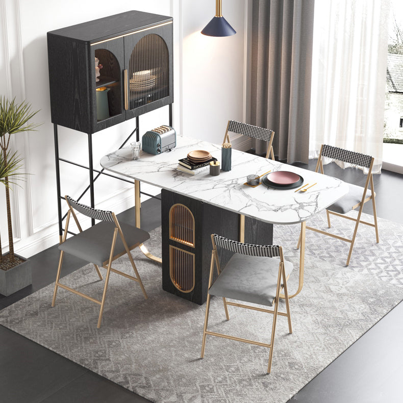 Modern Style Rectangle 63" Dining Table Sintered Stone Drop-Leaf Dining Table for Home Clearhalo ' dining_table' 'Dining Tables & Seating' 'Dining Tables' 'furn' 'furn_dining_table' 'Furniture' 'furniture_dining_table' 'Kitchen & Dining Furniture' 'kitchen&dining_furn' 'kitchen' 'kitchen_dining_table' 4086946