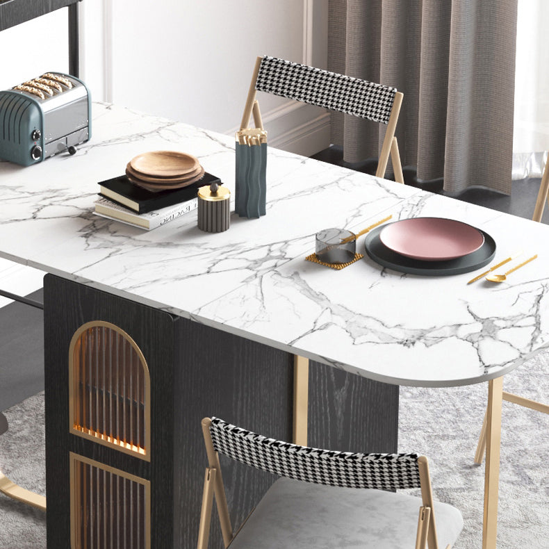 Modern Style Rectangle 63" Dining Table Sintered Stone Drop-Leaf Dining Table for Home Clearhalo ' dining_table' 'Dining Tables & Seating' 'Dining Tables' 'furn' 'furn_dining_table' 'Furniture' 'furniture_dining_table' 'Kitchen & Dining Furniture' 'kitchen&dining_furn' 'kitchen' 'kitchen_dining_table' 4086950