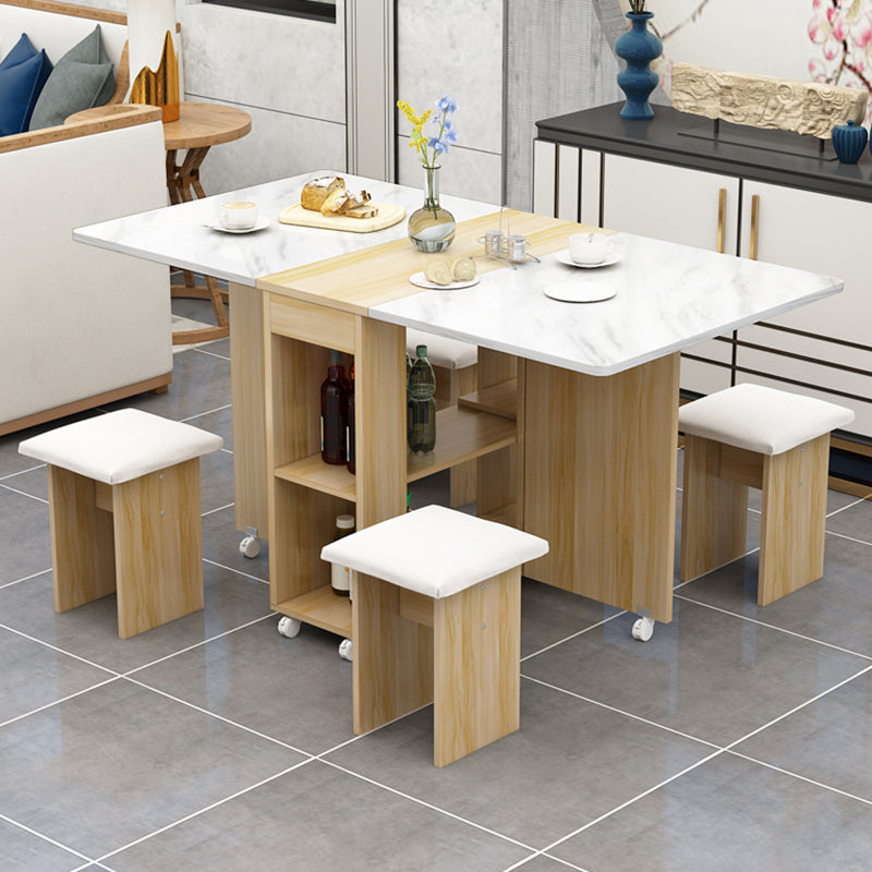 Foldable Artificial Wooden Top Table Extendable Rectangle Table with Storage Trestle Base Clearhalo ' dining_table' 'Dining Tables & Seating' 'Dining Tables' 'furn' 'furn_dining_table' 'Furniture' 'furniture_dining_table' 'Kitchen & Dining Furniture' 'kitchen&dining_furn' 'kitchen' 'kitchen_dining_table' 4087002