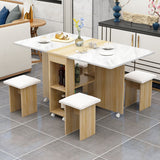 Foldable Artificial Wooden Top Table Extendable Rectangle Table with Storage Trestle Base Clearhalo ' dining_table' 'Dining Tables & Seating' 'Dining Tables' 'furn' 'furn_dining_table' 'Furniture' 'furniture_dining_table' 'Kitchen & Dining Furniture' 'kitchen&dining_furn' 'kitchen' 'kitchen_dining_table' 4087002