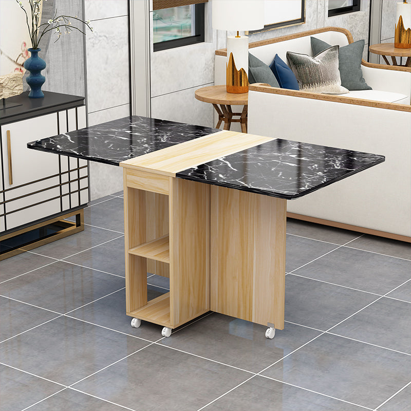 Foldable Artificial Wooden Top Table Extendable Rectangle Table with Storage Trestle Base Clearhalo ' dining_table' 'Dining Tables & Seating' 'Dining Tables' 'furn' 'furn_dining_table' 'Furniture' 'furniture_dining_table' 'Kitchen & Dining Furniture' 'kitchen&dining_furn' 'kitchen' 'kitchen_dining_table' 4087007