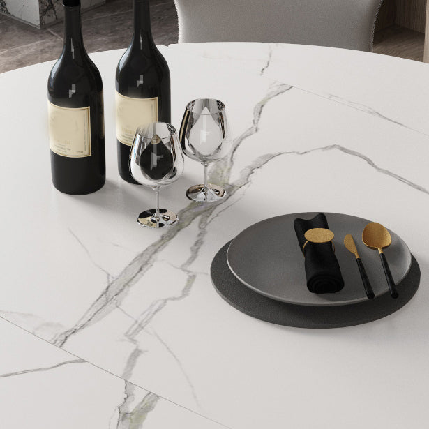 Simplicity Round Dining Table White Sintered Stone Table with 4 Ash Solid Wood Legs Clearhalo ' dining_table' 'Dining Tables & Seating' 'Dining Tables' 'furn' 'furn_dining_table' 'Furniture' 'furniture_dining_table' 'Kitchen & Dining Furniture' 'kitchen&dining_furn' 'kitchen' 'kitchen_dining_table' 4087017