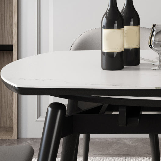 Simplicity Round Dining Table White Sintered Stone Table with 4 Ash Solid Wood Legs Clearhalo ' dining_table' 'Dining Tables & Seating' 'Dining Tables' 'furn' 'furn_dining_table' 'Furniture' 'furniture_dining_table' 'Kitchen & Dining Furniture' 'kitchen&dining_furn' 'kitchen' 'kitchen_dining_table' 4087018
