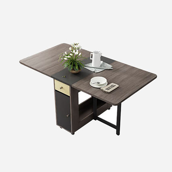 Foldable Artificial Rectangle Wooden Table Extendable Table with Storage(only table) Brown 59.1"L x 31.5"W x 29.5"H Without Chairs Clearhalo ' dining_table' 'Dining Tables & Seating' 'Dining Tables' 'furn' 'furn_dining_table' 'Furniture' 'furniture_dining_table' 'Kitchen & Dining Furniture' 'kitchen&dining_furn' 'kitchen' 'kitchen_dining_table' 4087027