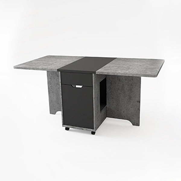 Foldable Artificial Rectangle Wooden Table Extendable Table with Storage(only table) Grey 63"L x 31.5"W x 29.5"H Without Chairs Clearhalo ' dining_table' 'Dining Tables & Seating' 'Dining Tables' 'furn' 'furn_dining_table' 'Furniture' 'furniture_dining_table' 'Kitchen & Dining Furniture' 'kitchen&dining_furn' 'kitchen' 'kitchen_dining_table' 4087032
