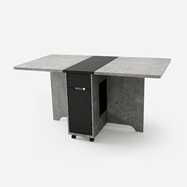 Foldable Artificial Rectangle Wooden Table Extendable Table with Storage(only table) Grey 59.1"L x 31.5"W x 29.5"H Without Chairs Clearhalo ' dining_table' 'Dining Tables & Seating' 'Dining Tables' 'furn' 'furn_dining_table' 'Furniture' 'furniture_dining_table' 'Kitchen & Dining Furniture' 'kitchen&dining_furn' 'kitchen' 'kitchen_dining_table' 4087034