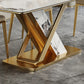 Traditional Luxury Style Dining Table Rectangle White Sintered Stone Table with Gold Frame Clearhalo ' dining_table' 'Dining Tables & Seating' 'Dining Tables' 'furn' 'furn_dining_table' 'Furniture' 'furniture_dining_table' 'Kitchen & Dining Furniture' 'kitchen&dining_furn' 'kitchen' 'kitchen_dining_table' 4092029