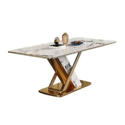 Traditional Luxury Style Dining Table Rectangle White Sintered Stone Table with Gold Frame Without Chairs Clearhalo ' dining_table' 'Dining Tables & Seating' 'Dining Tables' 'furn' 'furn_dining_table' 'Furniture' 'furniture_dining_table' 'Kitchen & Dining Furniture' 'kitchen&dining_furn' 'kitchen' 'kitchen_dining_table' 4092030