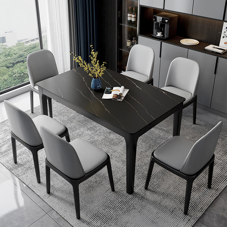 Sintered Stone Two-Color Dining Table Mid-Century 4 Legs Table for Dining Room Black Without Chairs Clearhalo ' dining_table' 'Dining Tables & Seating' 'Dining Tables' 'furn' 'furn_dining_table' 'Furniture' 'furniture_dining_table' 'Kitchen & Dining Furniture' 'kitchen&dining_furn' 'kitchen' 'kitchen_dining_table' 4092094