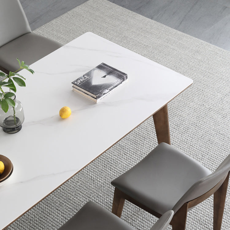 Mid-Century White Standard Dining Table Sintered Stone Rectangle Dining Table for Kitchen Clearhalo ' dining_table' 'Dining Tables & Seating' 'Dining Tables' 'furn' 'furn_dining_table' 'Furniture' 'furniture_dining_table' 'Kitchen & Dining Furniture' 'kitchen&dining_furn' 'kitchen' 'kitchen_dining_table' 4092110