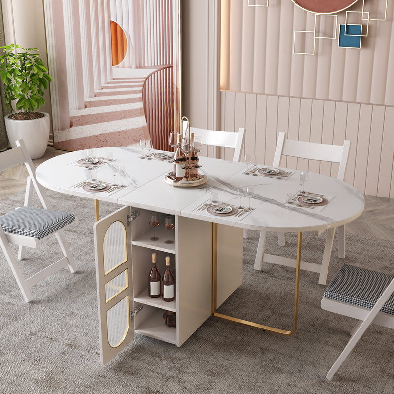 59-inch Oval Shape Casual Dining Table Two-Color Extendable Table with Sintered Stone Clearhalo ' dining_table' 'Dining Tables & Seating' 'Dining Tables' 'furn' 'furn_dining_table' 'Furniture' 'furniture_dining_table' 'Kitchen & Dining Furniture' 'kitchen&dining_furn' 'kitchen' 'kitchen_dining_table' 4092157