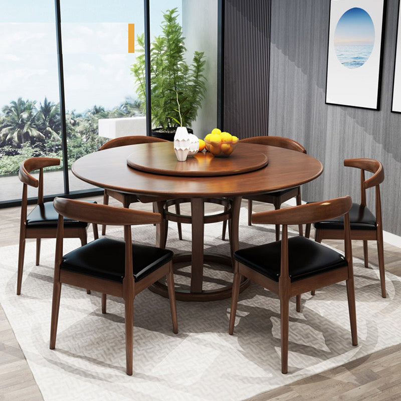 Round Pedestal Wood Color Table Simplicity Table with Turntable Clearhalo ' dining_table' 'Dining Tables & Seating' 'Dining Tables' 'furn' 'furn_dining_table' 'Furniture' 'furniture_dining_table' 'Kitchen & Dining Furniture' 'kitchen&dining_furn' 'kitchen' 'kitchen_dining_table' 4092177
