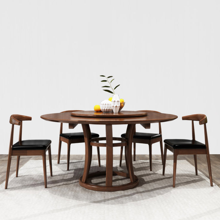 Round Pedestal Wood Color Table Simplicity Table with Turntable Clearhalo ' dining_table' 'Dining Tables & Seating' 'Dining Tables' 'furn' 'furn_dining_table' 'Furniture' 'furniture_dining_table' 'Kitchen & Dining Furniture' 'kitchen&dining_furn' 'kitchen' 'kitchen_dining_table' 4092187