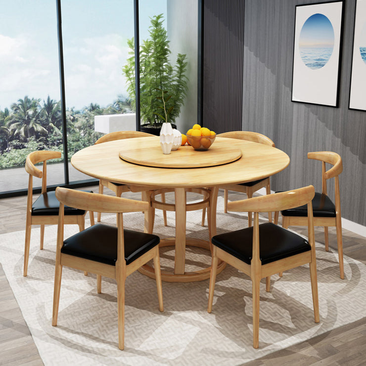 Round Pedestal Wood Color Table Simplicity Table with Turntable Clearhalo ' dining_table' 'Dining Tables & Seating' 'Dining Tables' 'furn' 'furn_dining_table' 'Furniture' 'furniture_dining_table' 'Kitchen & Dining Furniture' 'kitchen&dining_furn' 'kitchen' 'kitchen_dining_table' 4092189