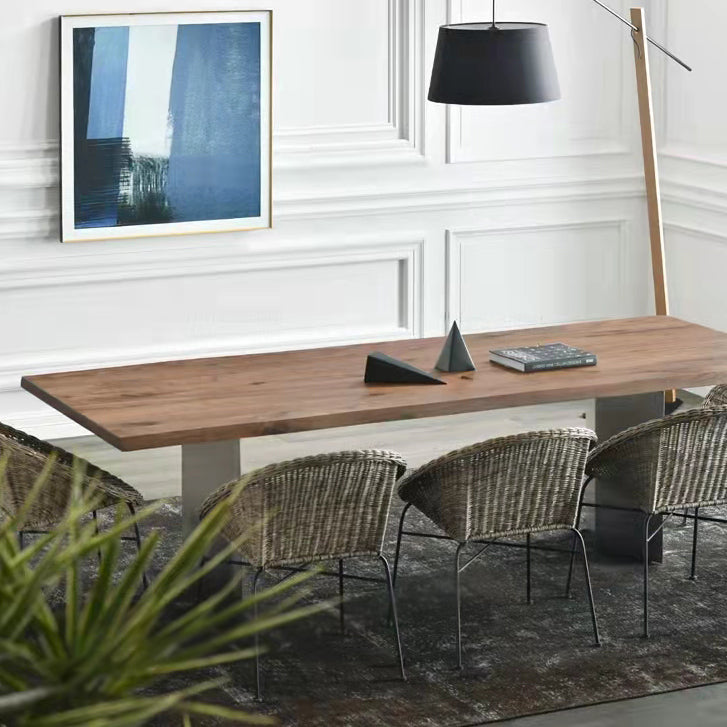 Rectangle Wood Color Dining Table Pine Solid Wood Table Luxury with Double Pedestal Clearhalo ' dining_table' 'Dining Tables & Seating' 'Dining Tables' 'furn' 'furn_dining_table' 'Furniture' 'furniture_dining_table' 'Kitchen & Dining Furniture' 'kitchen&dining_furn' 'kitchen' 'kitchen_dining_table' 4092211