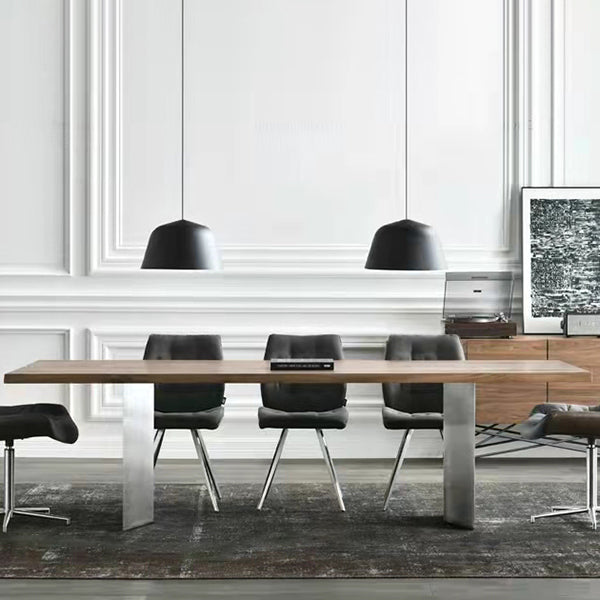 Rectangle Wood Color Dining Table Pine Solid Wood Table Luxury with Double Pedestal Clearhalo ' dining_table' 'Dining Tables & Seating' 'Dining Tables' 'furn' 'furn_dining_table' 'Furniture' 'furniture_dining_table' 'Kitchen & Dining Furniture' 'kitchen&dining_furn' 'kitchen' 'kitchen_dining_table' 4092217