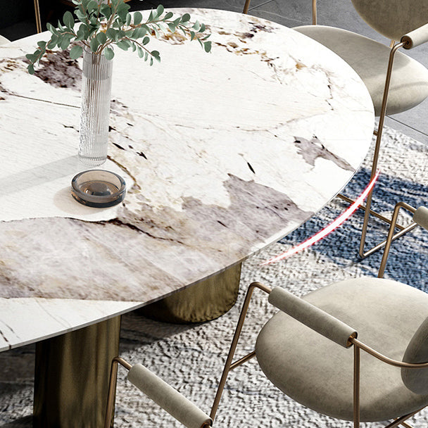 Oval Sintered Stone Dining Table Luxury Kitchen Table with 3 Legs in Gold Clearhalo ' dining_table' 'Dining Tables & Seating' 'Dining Tables' 'furn' 'furn_dining_table' 'Furniture' 'furniture_dining_table' 'Kitchen & Dining Furniture' 'kitchen&dining_furn' 'kitchen' 'kitchen_dining_table' 4092291