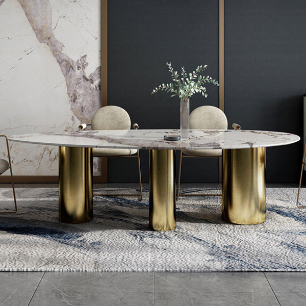 Oval Sintered Stone Dining Table Luxury Kitchen Table with 3 Legs in Gold Clearhalo ' dining_table' 'Dining Tables & Seating' 'Dining Tables' 'furn' 'furn_dining_table' 'Furniture' 'furniture_dining_table' 'Kitchen & Dining Furniture' 'kitchen&dining_furn' 'kitchen' 'kitchen_dining_table' 4092297