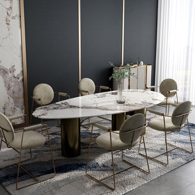 Oval Sintered Stone Dining Table Luxury Kitchen Table with 3 Legs in Gold Clearhalo ' dining_table' 'Dining Tables & Seating' 'Dining Tables' 'furn' 'furn_dining_table' 'Furniture' 'furniture_dining_table' 'Kitchen & Dining Furniture' 'kitchen&dining_furn' 'kitchen' 'kitchen_dining_table' 4092298