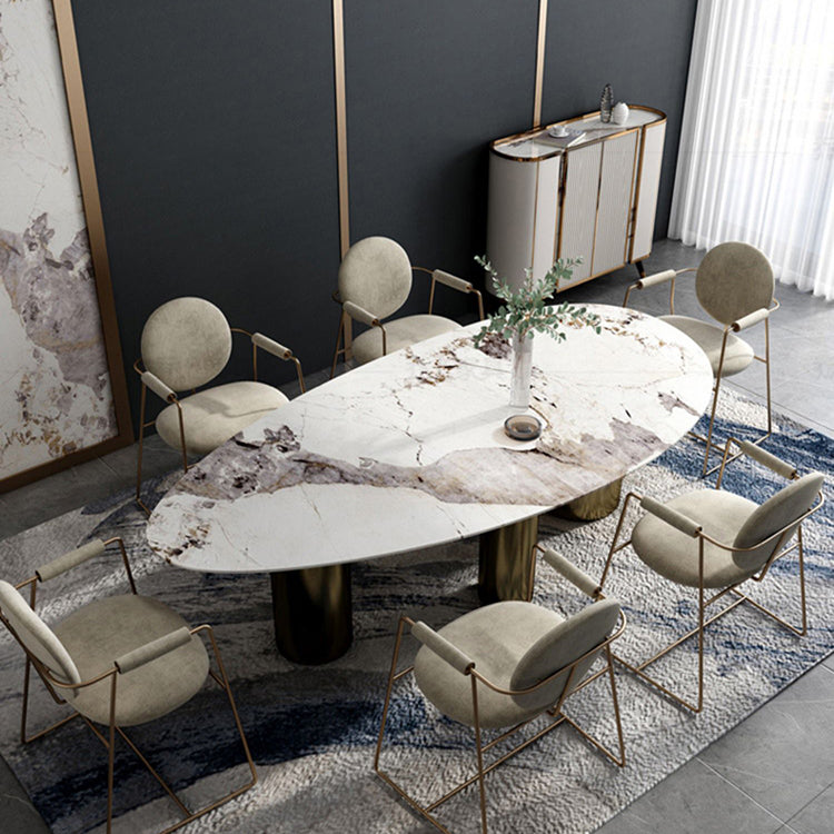 Oval Sintered Stone Dining Table Luxury Kitchen Table with 3 Legs in Gold Clearhalo ' dining_table' 'Dining Tables & Seating' 'Dining Tables' 'furn' 'furn_dining_table' 'Furniture' 'furniture_dining_table' 'Kitchen & Dining Furniture' 'kitchen&dining_furn' 'kitchen' 'kitchen_dining_table' 4092299