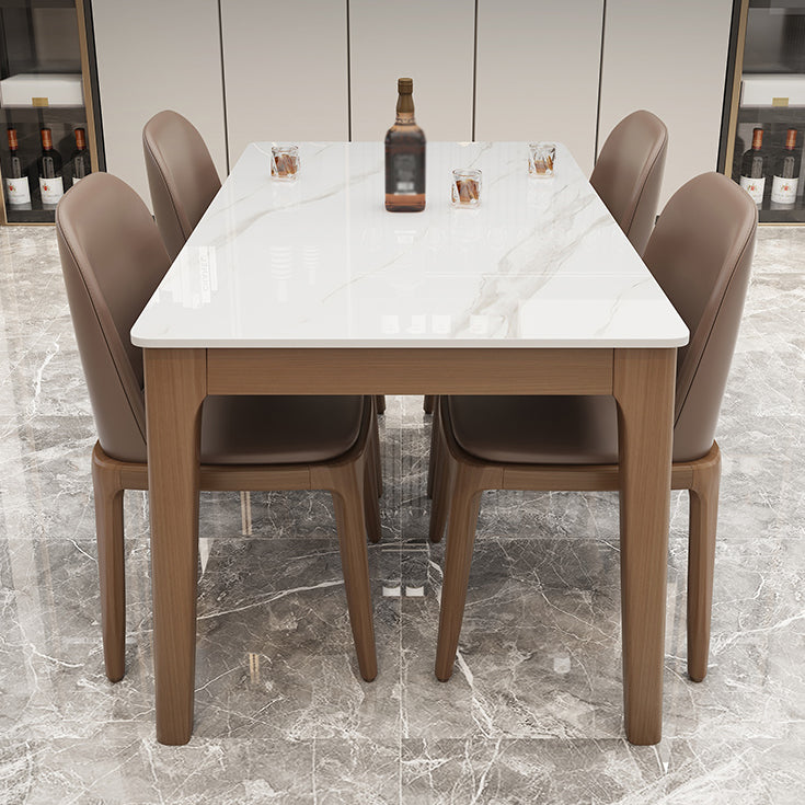 Sintered Stone Top Rectangle Table for Restaurant Dining Table with Wooden 4 Legs White Without Chairs Clearhalo ' dining_table' 'Dining Tables & Seating' 'Dining Tables' 'furn' 'furn_dining_table' 'Furniture' 'furniture_dining_table' 'Kitchen & Dining Furniture' 'kitchen&dining_furn' 'kitchen' 'kitchen_dining_table' 4092382
