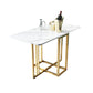 Foldable Artificial Wooden Top Dining Table Extendable Trestle Base Round Table Gold Without Chairs Clearhalo ' dining_table' 'Dining Tables & Seating' 'Dining Tables' 'furn' 'furn_dining_table' 'Furniture' 'furniture_dining_table' 'Kitchen & Dining Furniture' 'kitchen&dining_furn' 'kitchen' 'kitchen_dining_table' 4092445