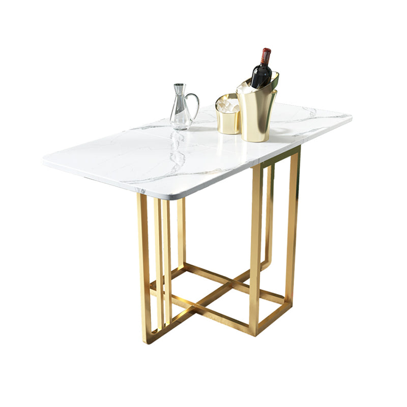 Foldable Artificial Wooden Top Dining Table Extendable Trestle Base Round Table Gold Without Chairs Clearhalo ' dining_table' 'Dining Tables & Seating' 'Dining Tables' 'furn' 'furn_dining_table' 'Furniture' 'furniture_dining_table' 'Kitchen & Dining Furniture' 'kitchen&dining_furn' 'kitchen' 'kitchen_dining_table' 4092445