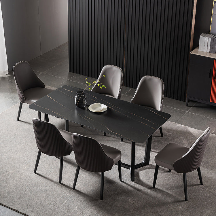 Mid-Century Modern Dining Table Black Rectangle Sintered Stone Dining Table Clearhalo ' dining_table' 'Dining Tables & Seating' 'Dining Tables' 'furn' 'furn_dining_table' 'Furniture' 'furniture_dining_table' 'Kitchen & Dining Furniture' 'kitchen&dining_furn' 'kitchen' 'kitchen_dining_table' 4092511