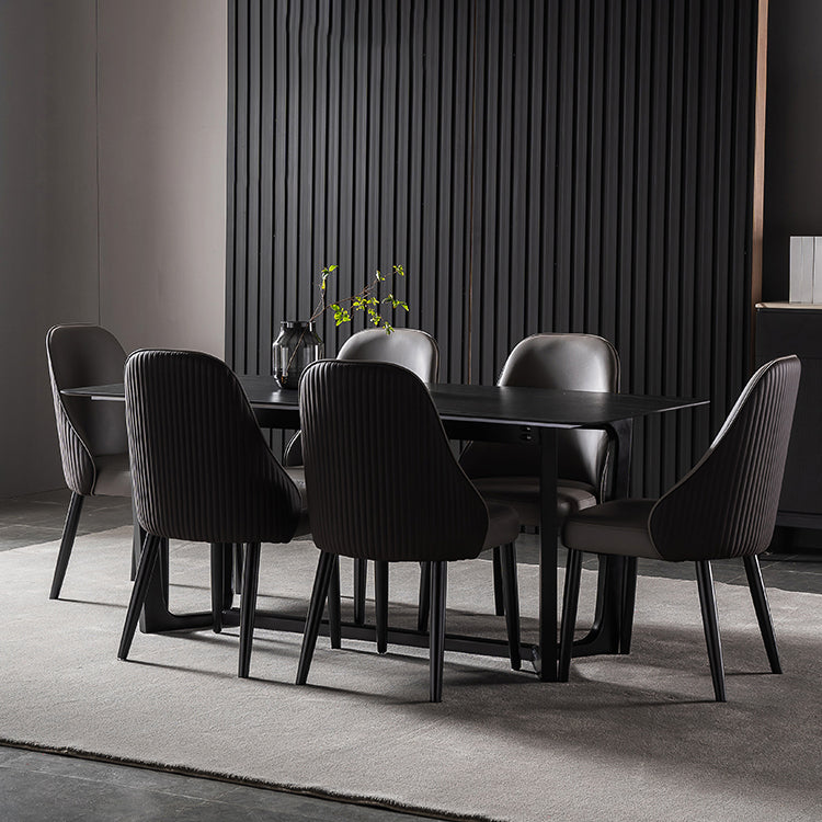 Mid-Century Modern Dining Table Black Rectangle Sintered Stone Dining Table Clearhalo ' dining_table' 'Dining Tables & Seating' 'Dining Tables' 'furn' 'furn_dining_table' 'Furniture' 'furniture_dining_table' 'Kitchen & Dining Furniture' 'kitchen&dining_furn' 'kitchen' 'kitchen_dining_table' 4092512
