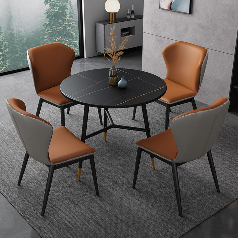 Traditional Luxury Style Dining Table Round Sintered Stone Table with Black Frame Black Gold Without Chairs Clearhalo ' dining_table' 'Dining Tables & Seating' 'Dining Tables' 'furn' 'furn_dining_table' 'Furniture' 'furniture_dining_table' 'Kitchen & Dining Furniture' 'kitchen&dining_furn' 'kitchen' 'kitchen_dining_table' 4092516