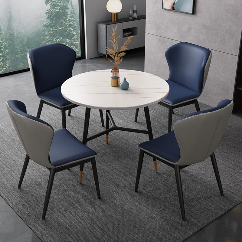 Traditional Luxury Style Dining Table Round Sintered Stone Table with Black Frame Clearhalo ' dining_table' 'Dining Tables & Seating' 'Dining Tables' 'furn' 'furn_dining_table' 'Furniture' 'furniture_dining_table' 'Kitchen & Dining Furniture' 'kitchen&dining_furn' 'kitchen' 'kitchen_dining_table' 4092517