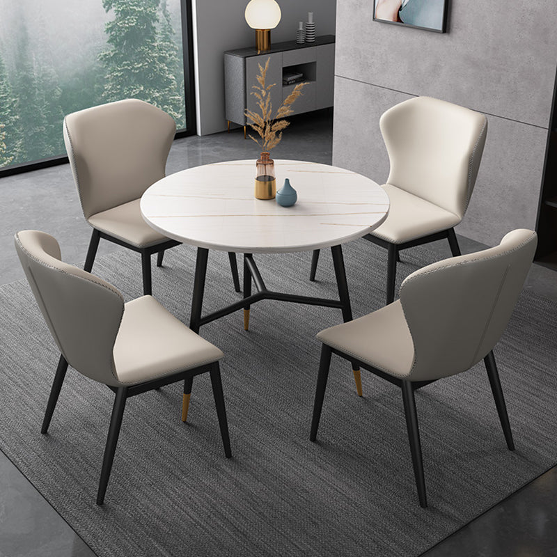 Traditional Luxury Style Dining Table Round Sintered Stone Table with Black Frame Clearhalo ' dining_table' 'Dining Tables & Seating' 'Dining Tables' 'furn' 'furn_dining_table' 'Furniture' 'furniture_dining_table' 'Kitchen & Dining Furniture' 'kitchen&dining_furn' 'kitchen' 'kitchen_dining_table' 4092518