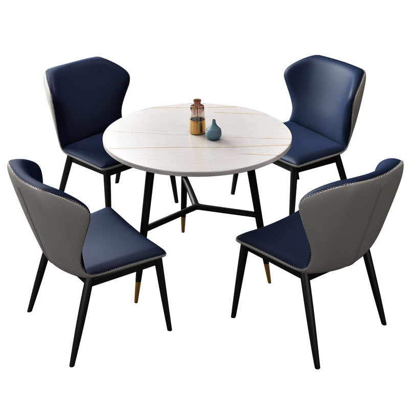 Traditional Luxury Style Dining Table Round Sintered Stone Table with Black Frame Clearhalo ' dining_table' 'Dining Tables & Seating' 'Dining Tables' 'furn' 'furn_dining_table' 'Furniture' 'furniture_dining_table' 'Kitchen & Dining Furniture' 'kitchen&dining_furn' 'kitchen' 'kitchen_dining_table' 4092519